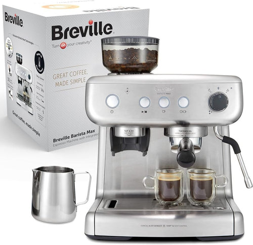 Breville Barista Max Siebträgermaschine | Espressomaschine/Kaffeemaschine mit integriertem Mahlwerk und Milchaufschäumer| 2,8-l-Wasserbehälter | Italienische Pumpe mit 15 Bar | Edelstahl [VCF126X] 1